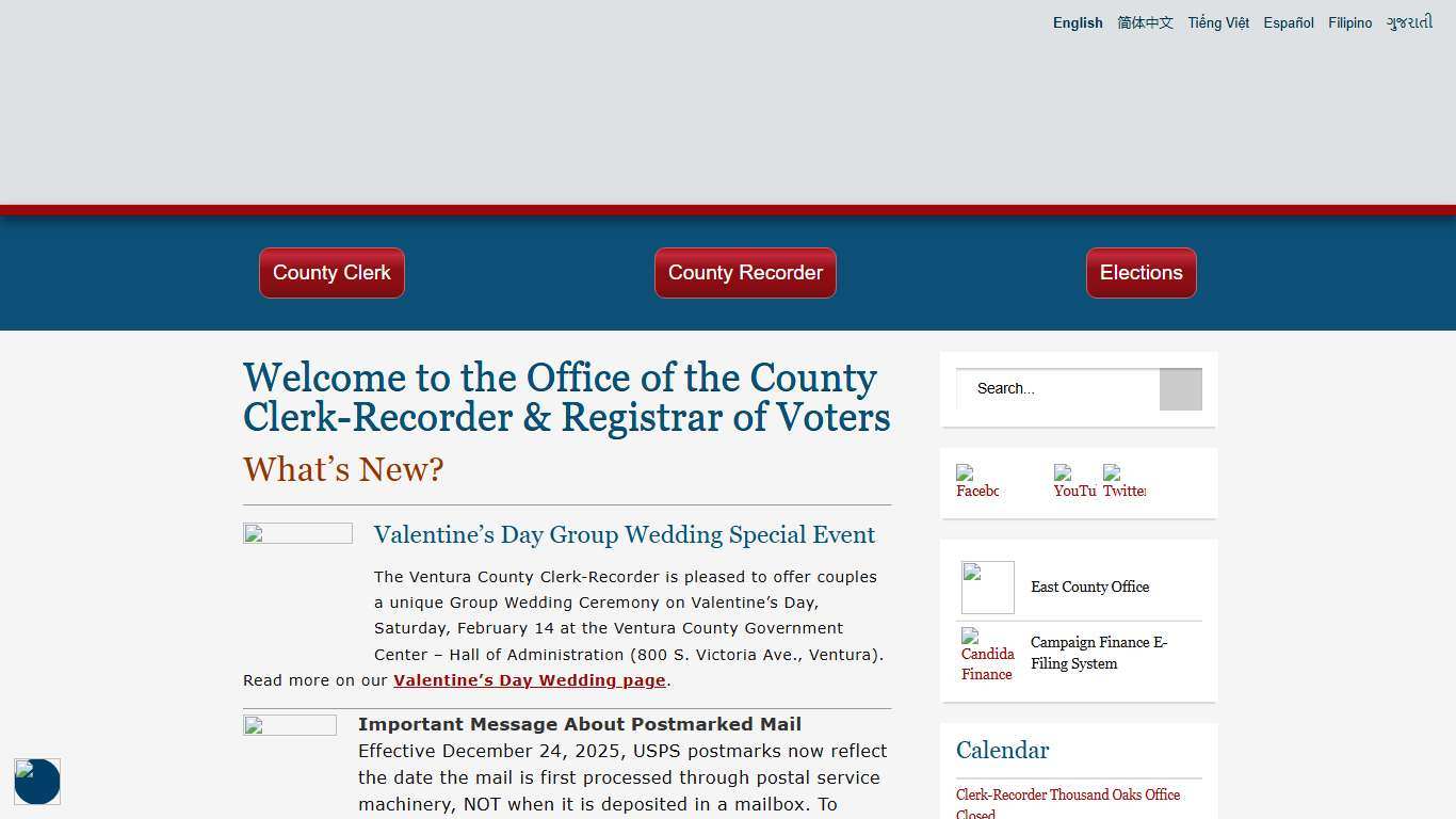 Ventura County, CA – County Clerk and Recorder / Registrar of Voters
